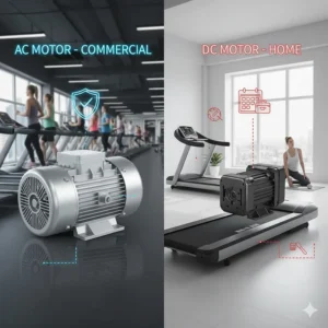 Illustration depicting the long-lasting components of a commercial-grade AC motor treadmill designed for heavy use.