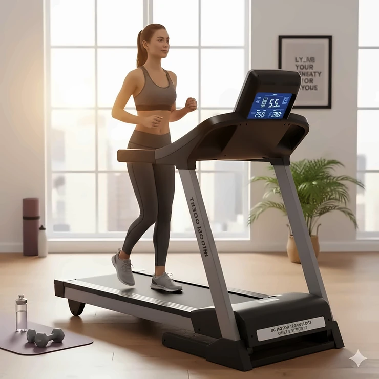 A high-quality DC motor treadmill under $1000 in a modern home gym setting.