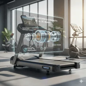 Close-up view of a brushless AC motor treadmill assembly showing reduced friction points for lower maintenance.