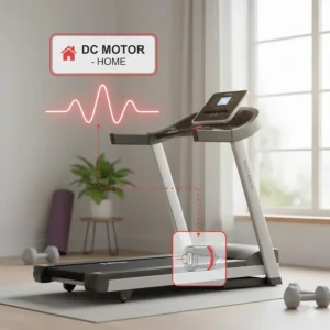 A compact home treadmill featuring a DC motor, ideal for walking and light jogging in residential spaces.