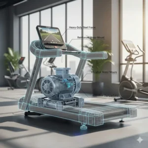 Structural view of a reinforced steel frame designed to support a heavy-duty AC motor treadmill.