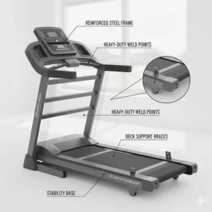Illustration highlighting the reinforced steel frame of a durable treadmill under $1000.