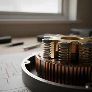 Close-up illustration of carbon brushes inside a DC motor for a motorized treadmill.