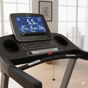 LCD console of an under $1000 treadmill displaying speed, distance, and heart rate.