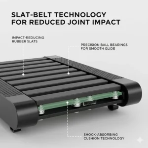 Close-up illustration of rubber-coated slats designed for impact reduction during intense HIIT intervals.