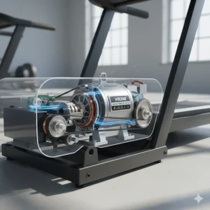 Illustration showing the internal powerful DC motor of a high performance treadmill designed for interval training.