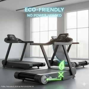 Graphic icon representing the eco-friendly, electricity-free operation of a manual curved treadmill.