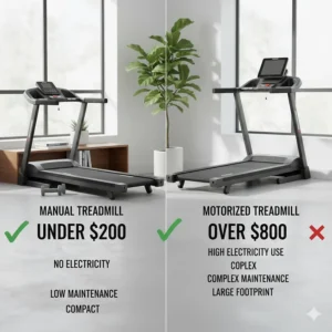 Infographic comparing the price of a manual treadmill under $200 versus expensive motorized models.