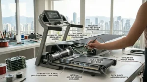Internal view illustration of a quiet brushless motor used in home-use compact folding treadmills.