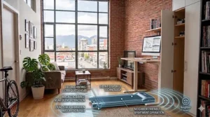 Graphic highlighting the quiet motor technology of an apartment-friendly treadmill to prevent neighbor complaints.