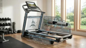 Illustration highlighting the reinforced heavy-duty steel frame construction of a gym quality treadmill.