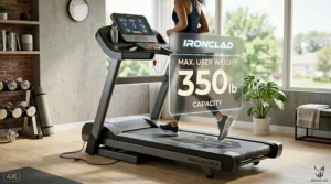 Illustration showing a heavy duty treadmill with 350lb weight capacity for plus-size runners.