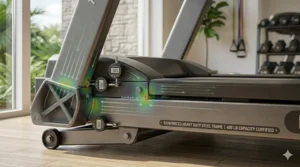 Illustration showing the reinforced steel frame construction of a heavy duty treadmill for 400 lb users.