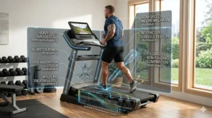 Illustration representing the stability and high weight capacity of a professional-grade home treadmill.