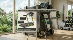A comparison chart highlighting the durability of a 400 lb capacity treadmill versus standard models.