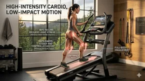 Illustration showing how a 40 percent incline allows for high heart rate cardio without the joint impact of running.