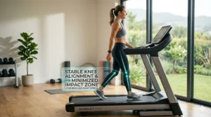 Illustration of correct walking posture to reduce joint strain when using a low impact treadmill for bad knees.