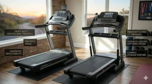 Comparing stability features of folding and non-folding treadmills for home endurance training.
