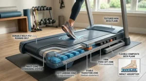 Diagram of the multi-zone deck cushioning system on a budget home treadmill under 1000 dollars designed for impact reduction.