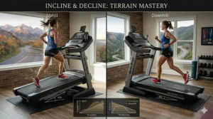 Automatic incline and decline adjustments on a treadmill for long distance running to simulate outdoor terrain.