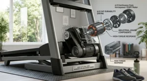 Diagram explaining continuous horsepower or CHP requirements for long-distance running on a premium home treadmill.