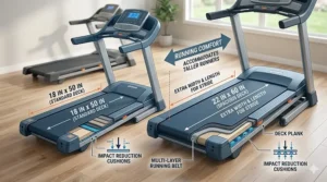 An illustration highlighting the spacious 60-inch running belt size on a top-rated treadmill under $1000.