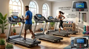 A motorized fitness treadmill set to an inclined position for high-intensity interval training at home.