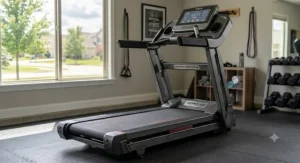 Commercial-grade treadmill supporting up to 500 lbs set up in a modern home workout space.