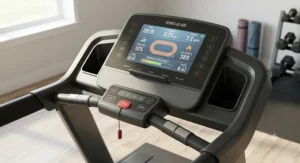 User-friendly treadmill console showing workout tracking metrics on a heavy-duty home fitness machine.