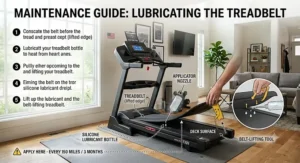 Diagram showing how to lubricate the belt of a mid-range treadmill under $1000 for regular home maintenance.