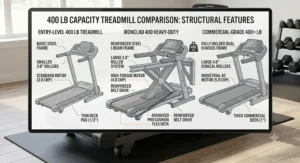 Comparison chart showing structural features across treadmills with a 400 lb weight capacity.