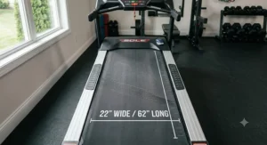 Overhead view showing a spacious running belt with ample deck space for high-mileage runners with long strides.
