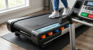 Close-up of shock-absorbing running deck on a senior-friendly treadmill under $500