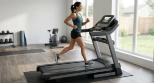 Athlete running comfortably with natural stride on a treadmill with a 22 inch wide belt.