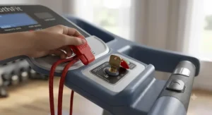 Emergency stop clip and speed limiter lock on a youth workout treadmill