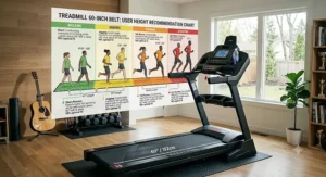 Infographic showing recommended runner height for comfortably using a treadmill with a 60-inch belt.