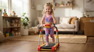 An active play compact treadmill for children's bedroom encouraging indoor movement