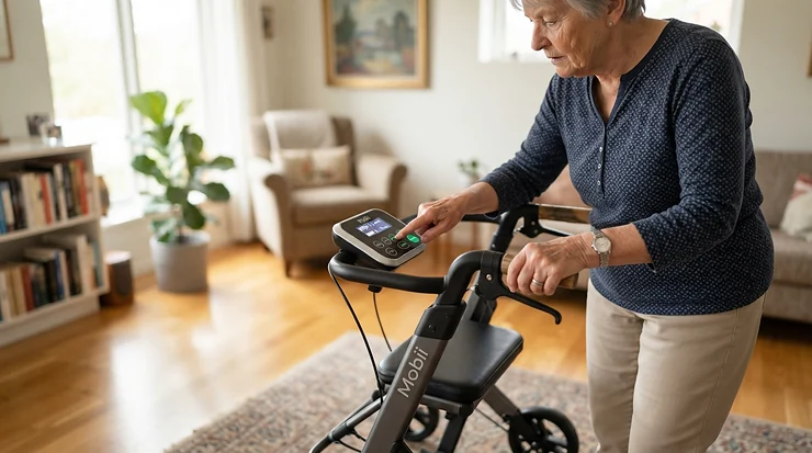 Adjusting the incline on a budget treadmill for knee rehab during a routine session.