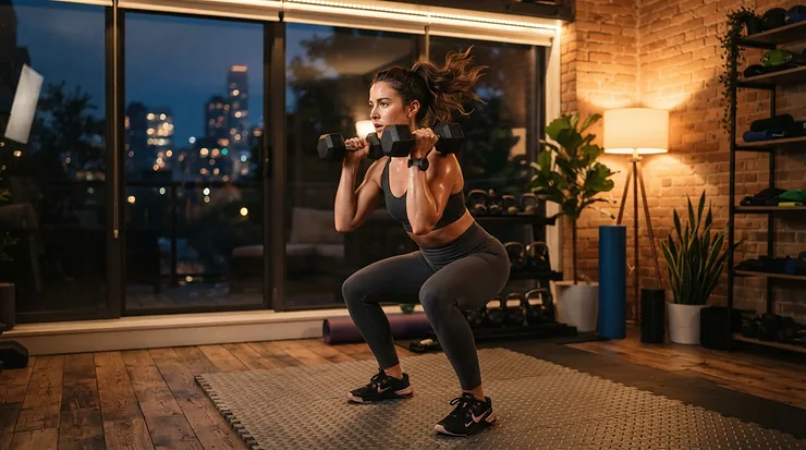 Man unwinding with a light jog on a cushioned treadmill for spinal health after work
