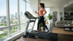 A walker using a gentle incline feature on a treadmill for arthritis sufferers for controlled cardiovascular workouts.