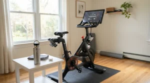 A compact treadmill for weight loss under $1000 positioned neatly in a spare bedroom home gym.
