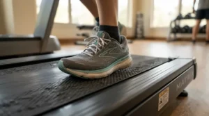 Close-up view of shock-absorbing deck features on a treadmill under $800 for arthritis.