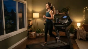 Doing an evening cardio session on a budget treadmill for beginners weight loss after work.