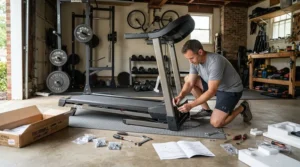 Setting up the first home gym purchase featuring a budget treadmill for beginners weight loss.