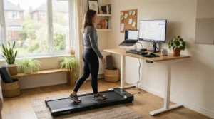 Using a foldable treadmill for apartments under $500 while working from home in a den