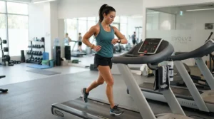 An illustration used in a HIIT treadmill workout machine review showcasing wireless heart rate tracking during intense intervals.