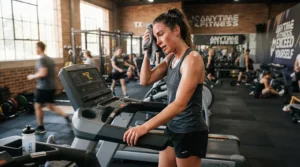 Performing interval training on an incline treadmill for calorie burning to boost cardiovascular health.